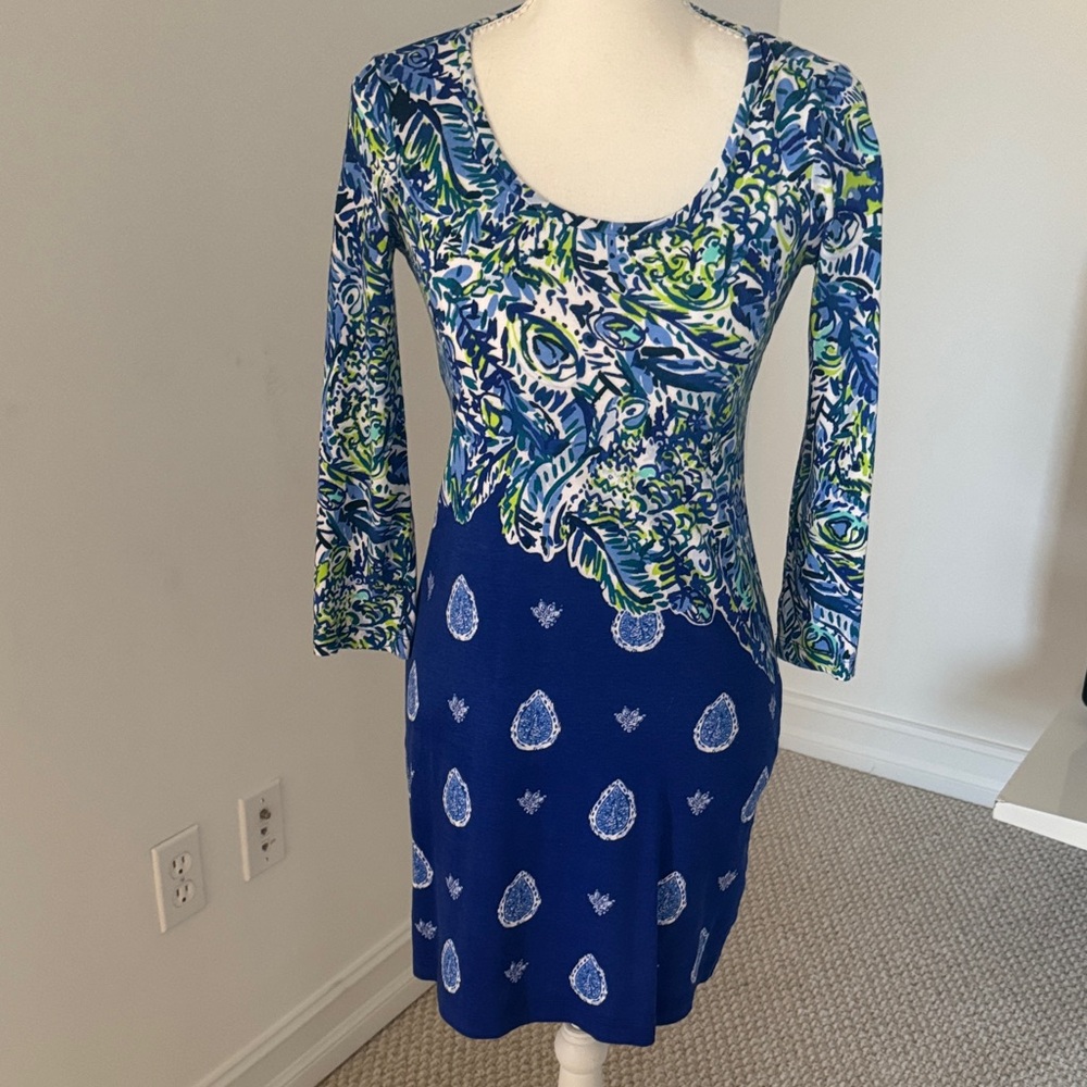 Lilly Pulitzer Blue and Green Long Sleeve Dress